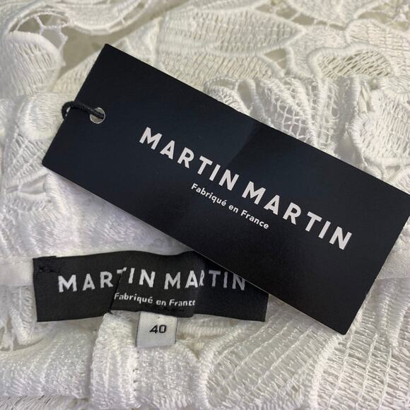 MARTIN MARTIN L White Polyester Lace Elastic Waistband Straight Casual Pants - Picture 3 of 3